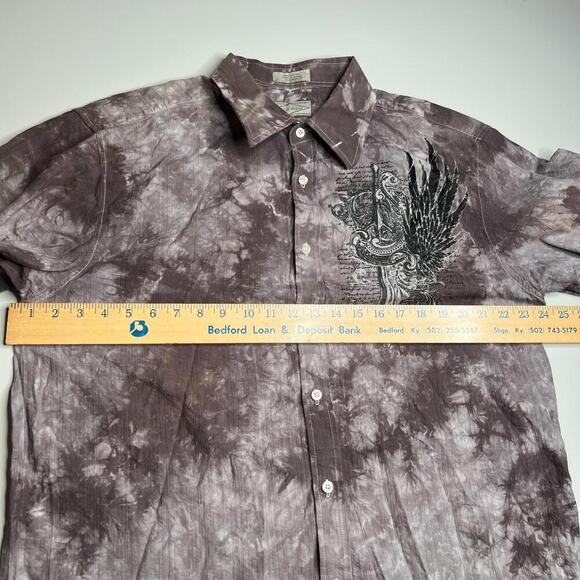Y2K Gothic Grunge Punk Bleach Crest and Wings Eighty-Eight Button Up Shirt Sz XL - Picture 6 of 12
